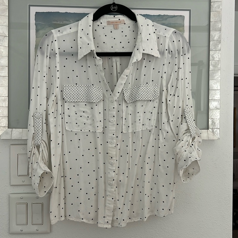 Skies are blue,button down,polka dot.